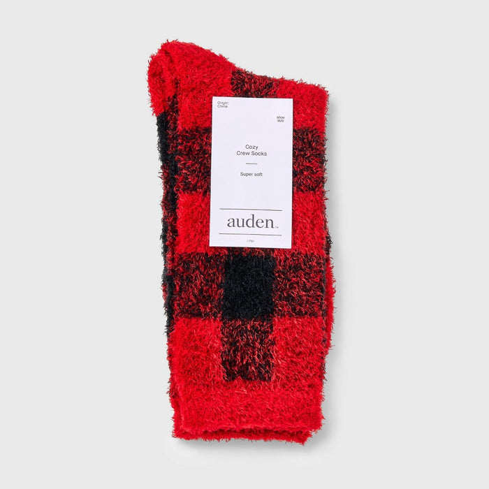 Women's Buffalo Plaid Cozy Crew Socks - Auden Red 4-10