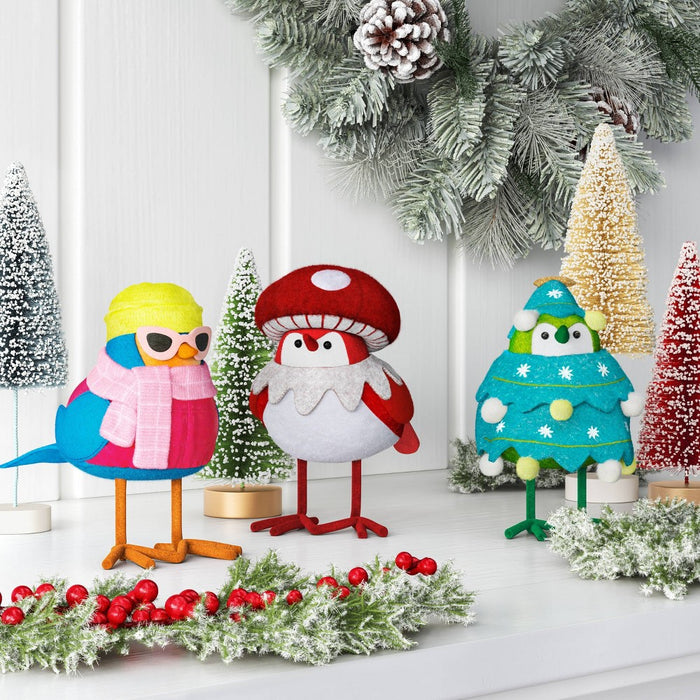3pc Featherly Friends Mini Fabric Christmas Bird Figurine - Wondershop Brights