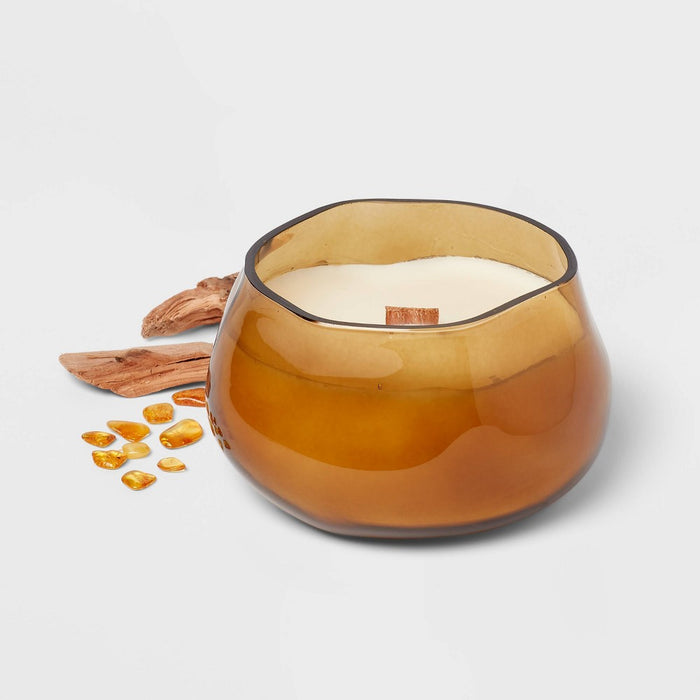 8oz Wooden Wick Oud Wood & Amber Glass Jar Candle - Threshold