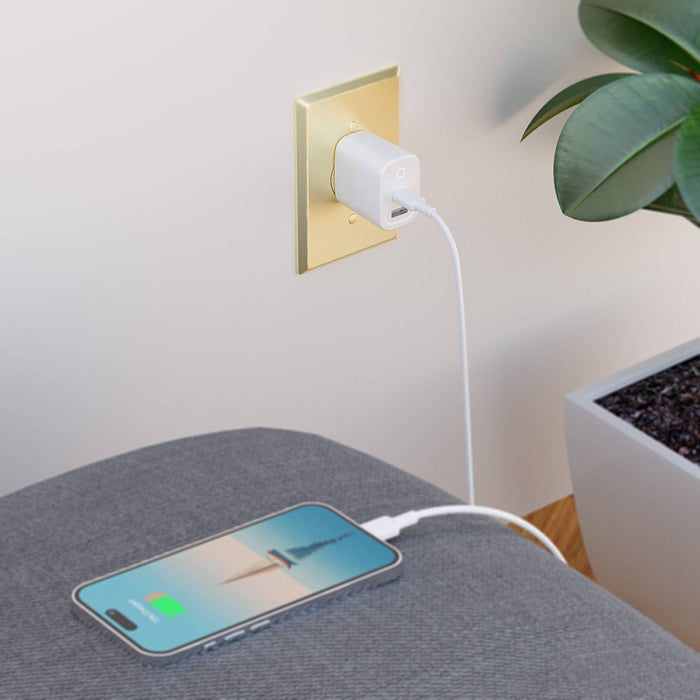 Just Wireless Pro Series 30W 2-Port USB-A & USB-C Home Charger with 6' Lightning to USB-C Cable - White
