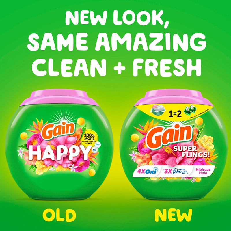 Gain Flings Hibiscus Hula HE Compatible Happy Laundry Detergent Soap Pacs - 45ct
