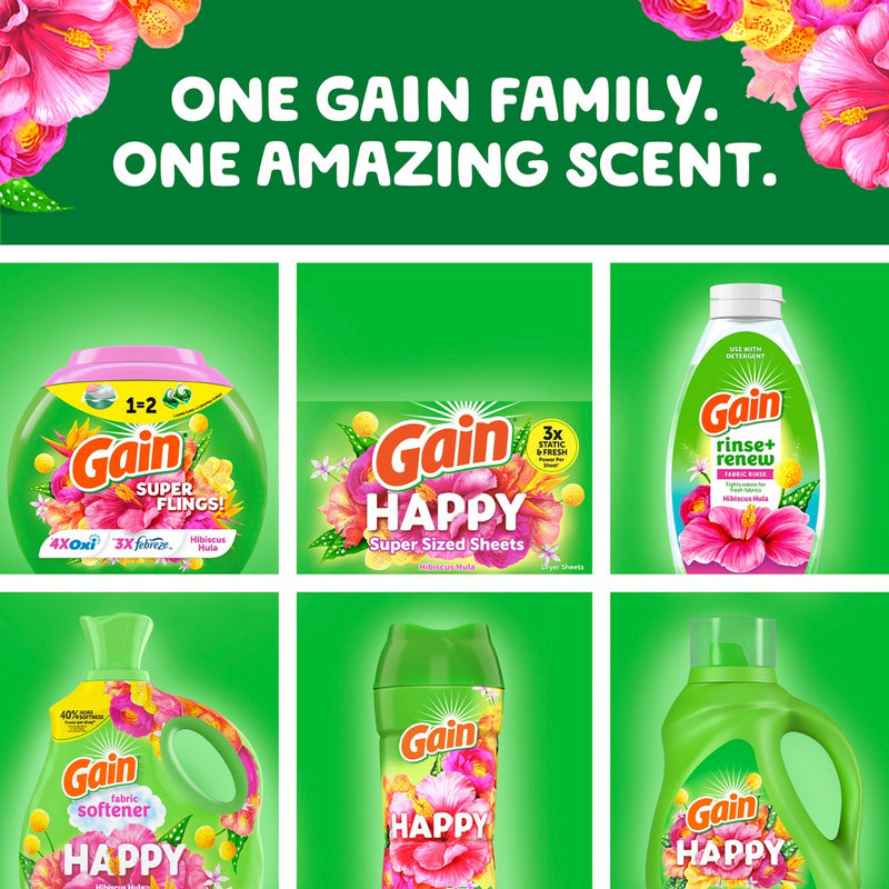Gain Flings Hibiscus Hula HE Compatible Happy Laundry Detergent Soap Pacs - 45ct