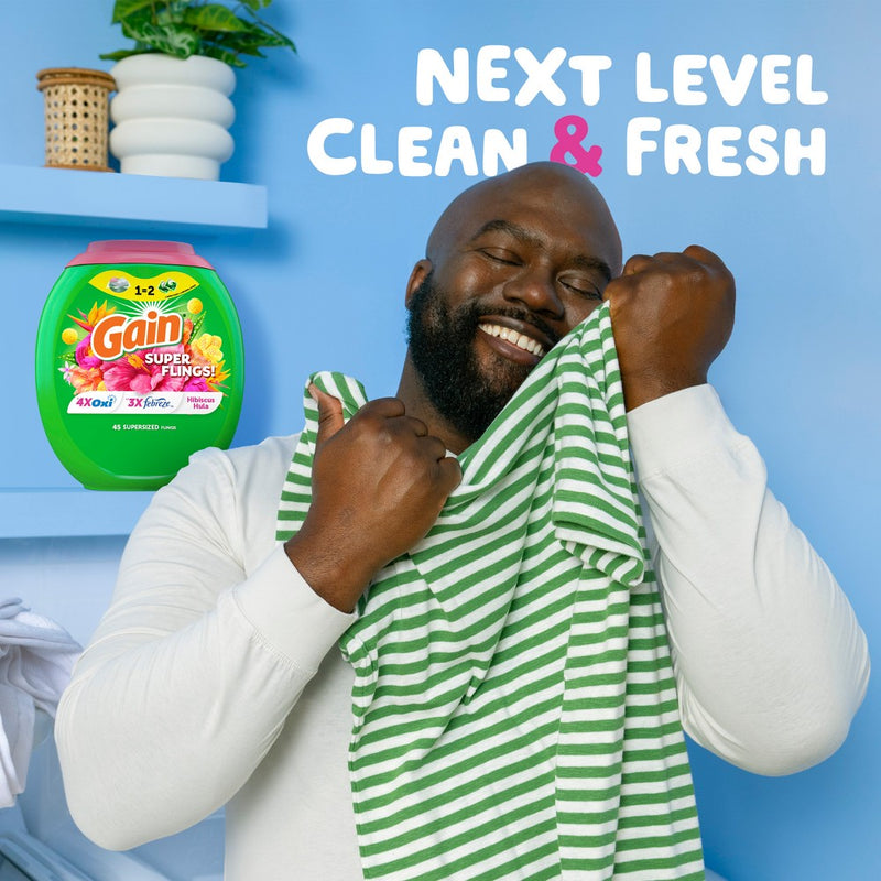 Gain Flings Hibiscus Hula HE Compatible Happy Laundry Detergent Soap Pacs - 45ct