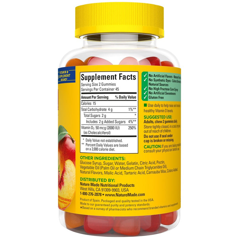 Nature Made Vitamin D3 2000 IU (50 mcg), for Bone Health and Immune Support Vitamin Gummies - 90ct