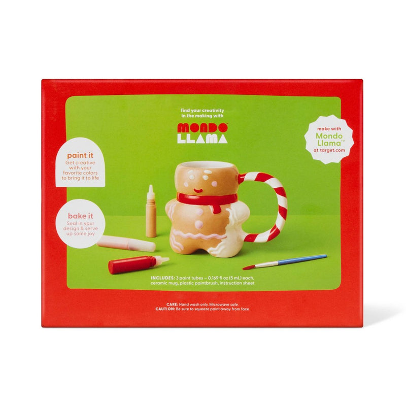 Christmas Craft Paint-Your-Own Gingerbread Mug Kit - Mondo Llama: Ceramic Holiday Activity for Ages 6+, Includes Paints & Brush