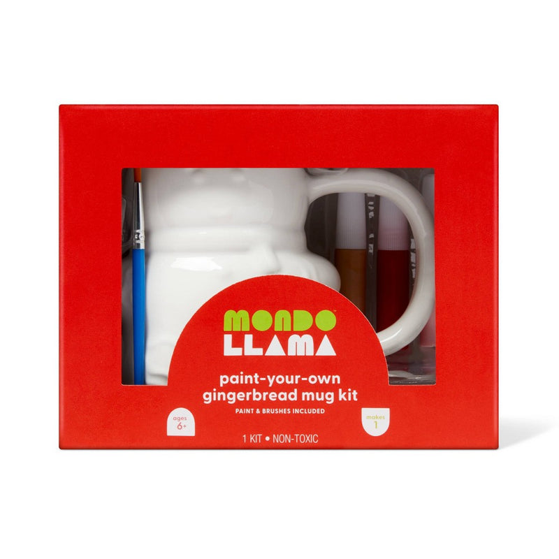 Christmas Craft Paint-Your-Own Gingerbread Mug Kit - Mondo Llama: Ceramic Holiday Activity for Ages 6+, Includes Paints & Brush