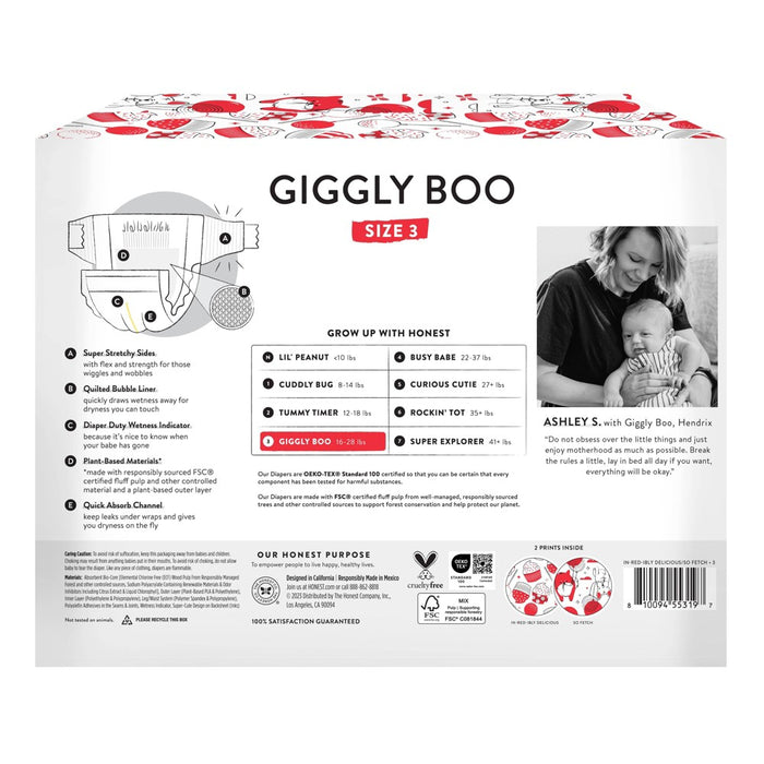 The Honest Company Clean Conscious Disposable Diapers In-RED-Ibly Delicious & So Fetch - Size 3 - 62ct