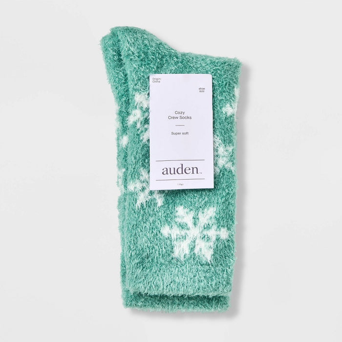 Women's Snowflake Cozy Crew Socks - Auden Green 4-10