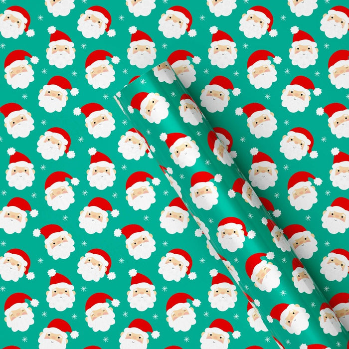 220 sq ft Santa Faces Christmas Gift Wrap Green - Wondershop
