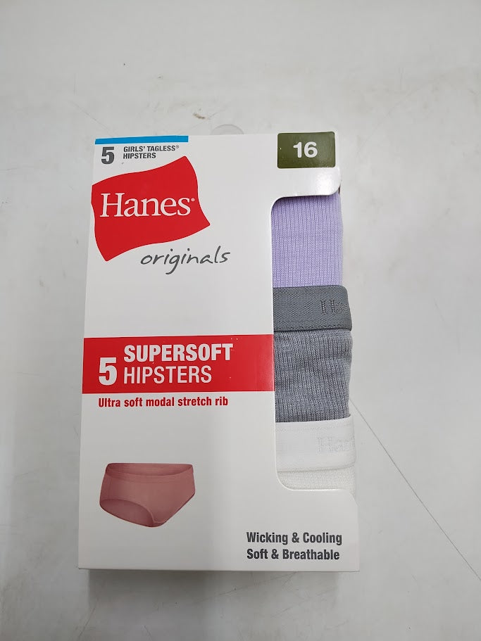 Hanes Originals Girls' 5pk SuperSoft Hipster Underwear SIZE16