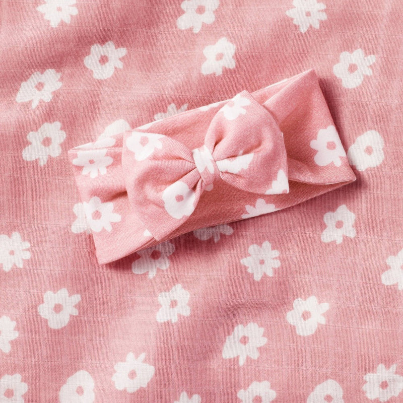 Hospital Muslin Swaddle and Headwrap Gift Set - Pink - Cloud Island