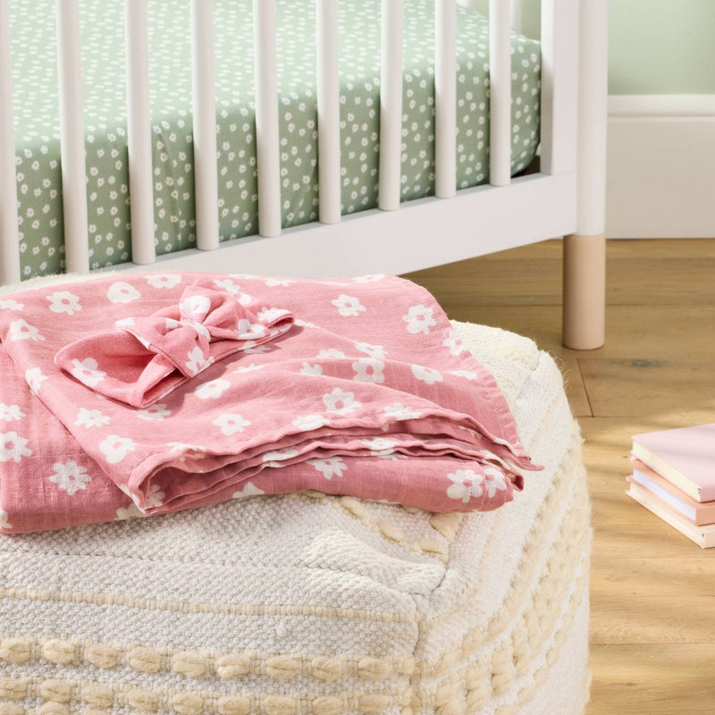 Hospital Muslin Swaddle and Headwrap Gift Set - Pink - Cloud Island