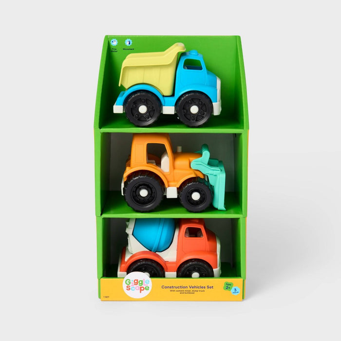 Construction Vehicles Set - 3pk - Gigglescape: Plastic Toy Vehicle Playsets, Truck, Ages 2+