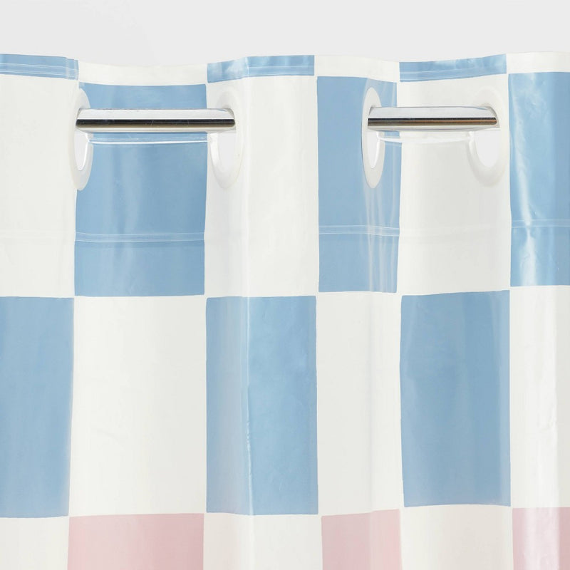 Checkerboard Hookless Easy Install Shower Curtain - Room Essentials: PEVA Material, Includes Rings, Molded Texture