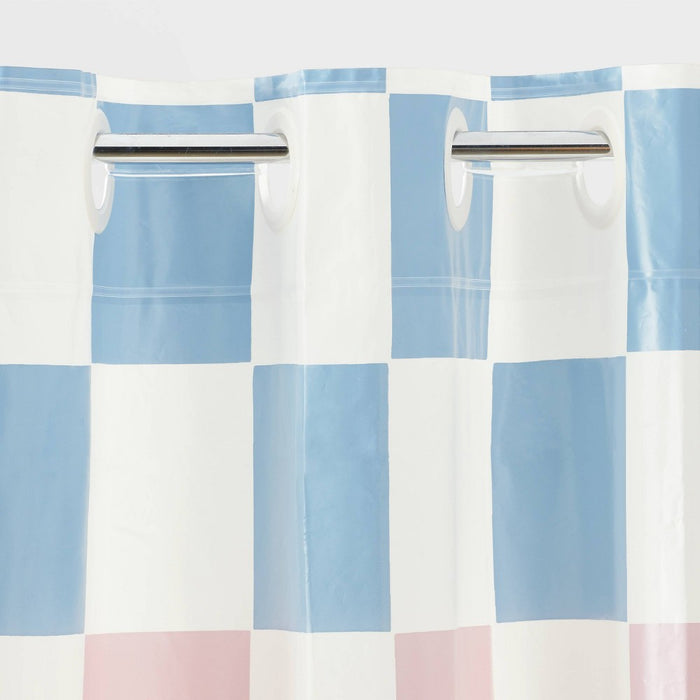 Checkerboard Hookless Easy Install Shower Curtain - Room Essentials: PEVA Material, Includes Rings, Molded Texture