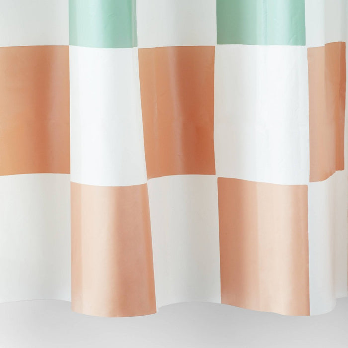 Checkerboard Hookless Easy Install Shower Curtain - Room Essentials: PEVA Material, Includes Rings, Molded Texture