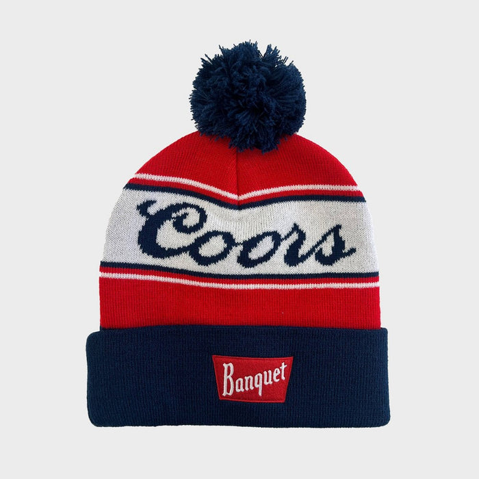 Men's Coors Beer Pom Beanie - White/Blue/Red