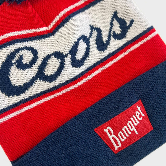 Men's Coors Beer Pom Beanie - White/Blue/Red