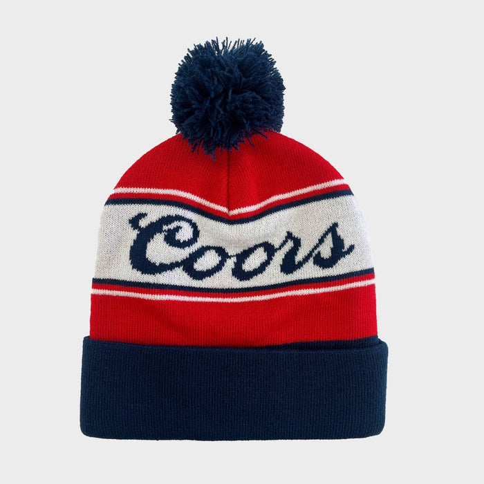 Men's Coors Beer Pom Beanie - White/Blue/Red