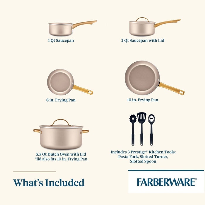 Farberware Radiant 10pc Nonstick Cookware Set: Stainless Steel Lids & Handles, Dishwasher-Safe, Gas & Electric Compatible (LOCAL PICKUP ONLY)