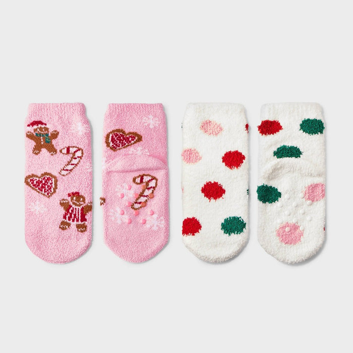 Toddler 2pk Gingerbread Cookies Christmas Cozy Socks with Gift Card Holder - Wondershop Pink 2T-3T