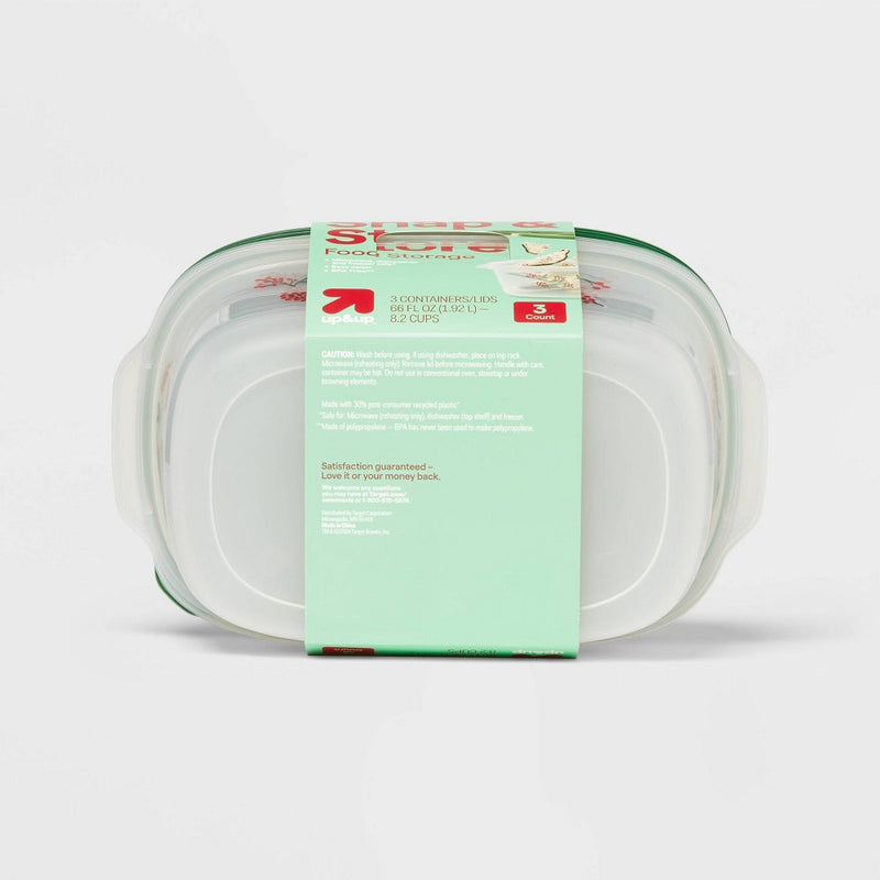 Holiday Large Rectangle Food Storage Containers - 66oz/3ct - up&up