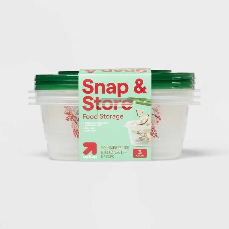 Holiday Large Rectangle Food Storage Containers - 66oz/3ct - up&up