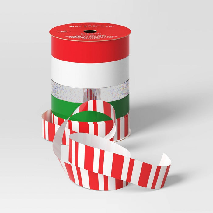 5 End Christmas Ribbon 40' Red/Silver/Green - Wondershop