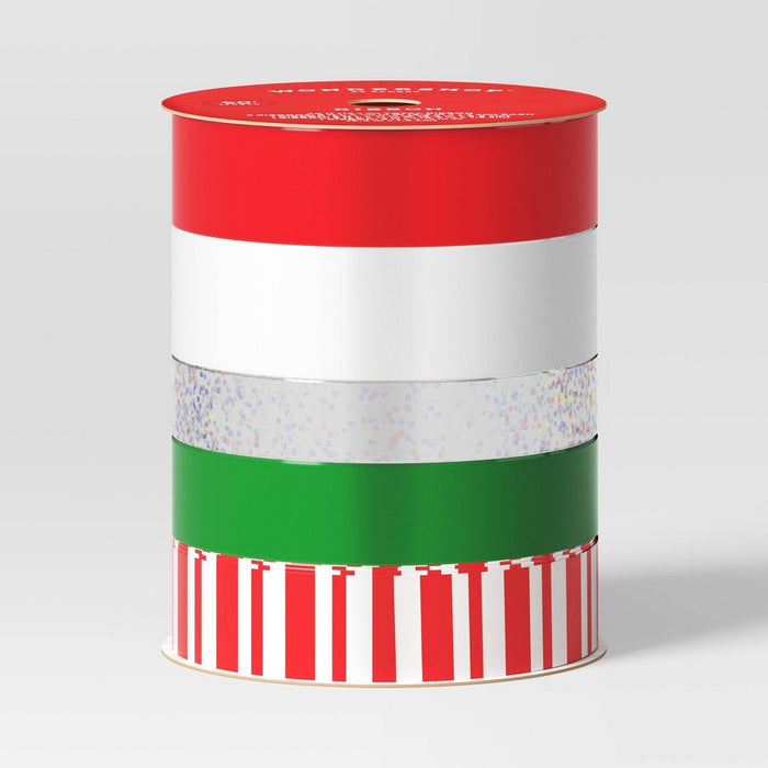 5 End Christmas Ribbon 40' Red/Silver/Green - Wondershop
