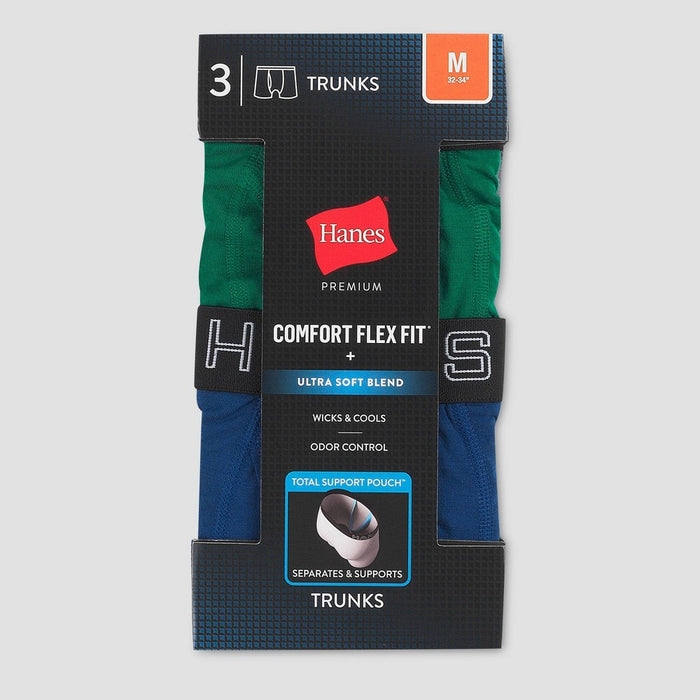 Hanes Premium Men's 3pk Trunks with Anti Chafing Total Support Pouch - Blue S