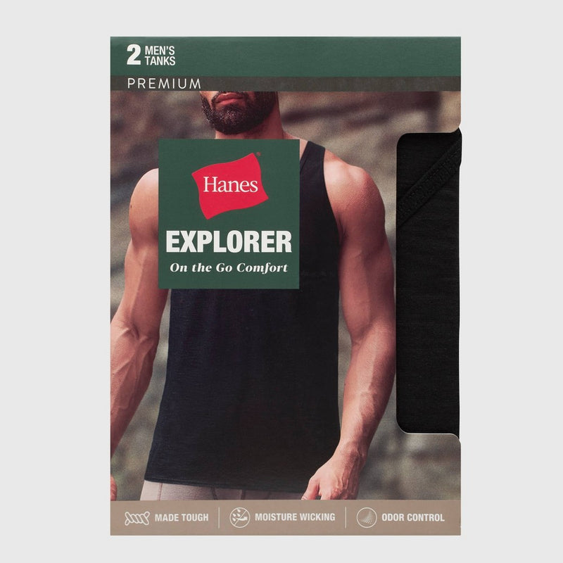 Hanes Premium Men's Explorer Tank Top Undershirt 2pk - Heathered Olive Green/Black S
