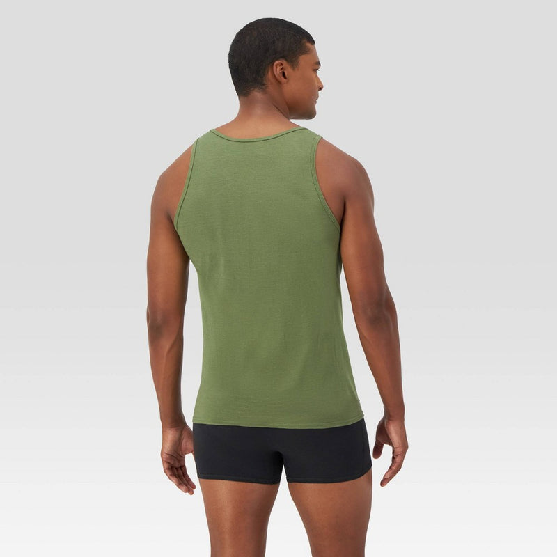 Hanes Premium Men's Explorer Tank Top Undershirt 2pk - Heathered Olive Green/Black S