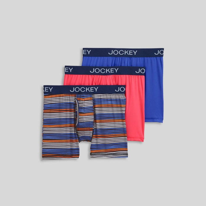 Jockey Generation Men's Striped Microfiber Stretch Boxer Briefs 3pk - Blue/Orange/Coral Red S