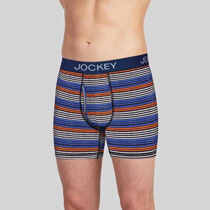 Jockey Generation Men's Striped Microfiber Stretch Boxer Briefs 3pk - Blue/Orange/Coral Red S