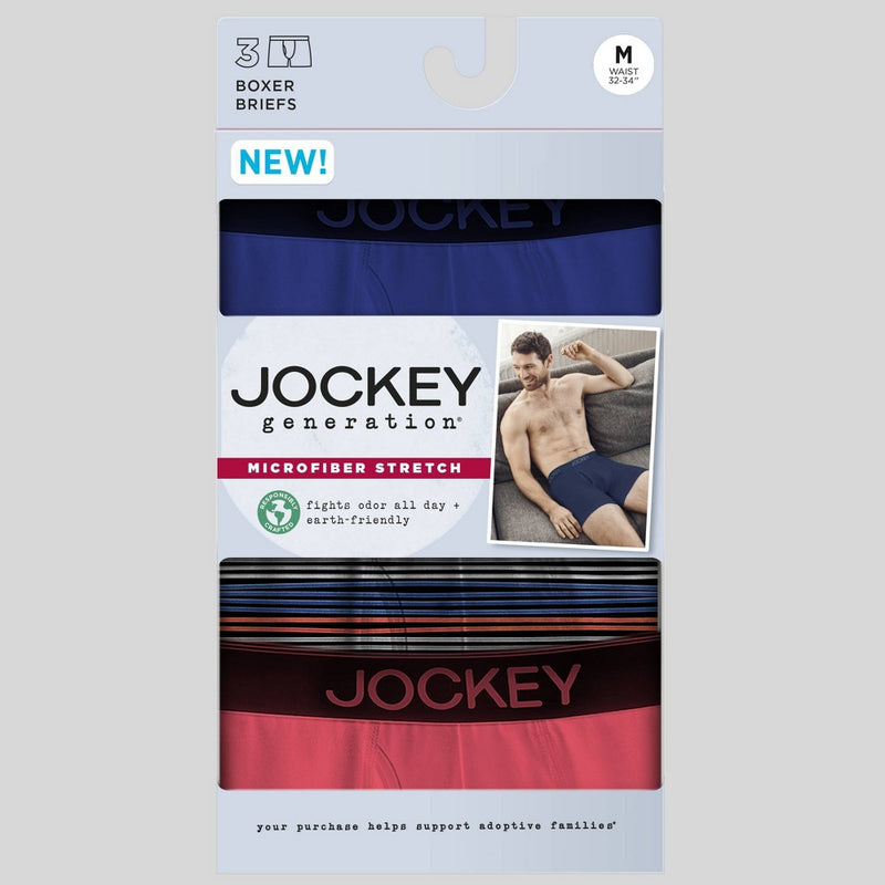 Jockey Generation Men's Striped Microfiber Stretch Boxer Briefs 3pk - Blue/Orange/Coral Red S