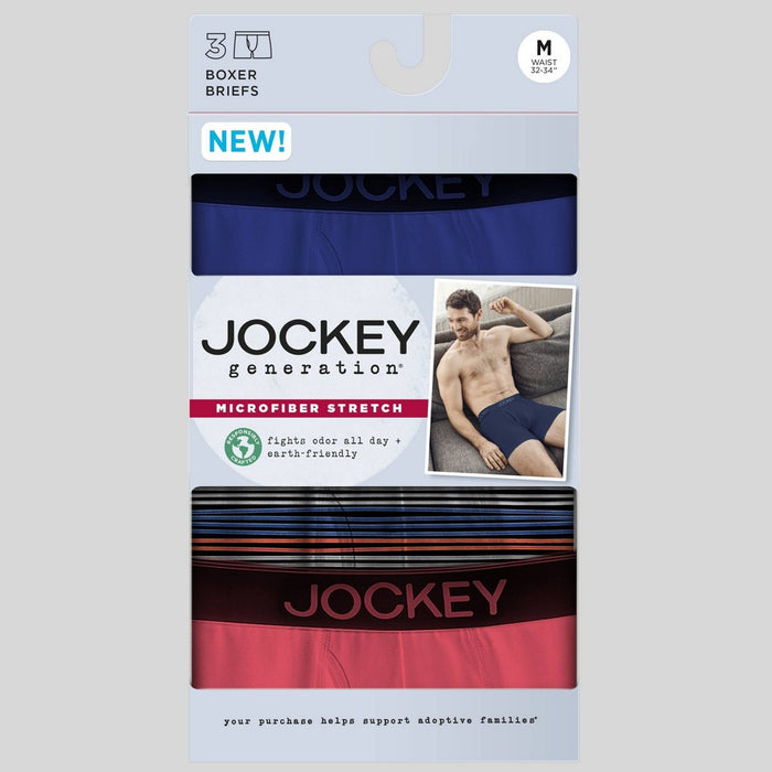 Jockey Generation Men's Striped Microfiber Stretch Boxer Briefs 3pk - Blue/Orange/Coral Red S