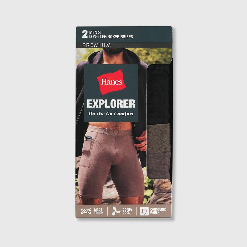 Hanes Premium Men's Explorer Long Boxer Briefs 2pk - Gray/Black S