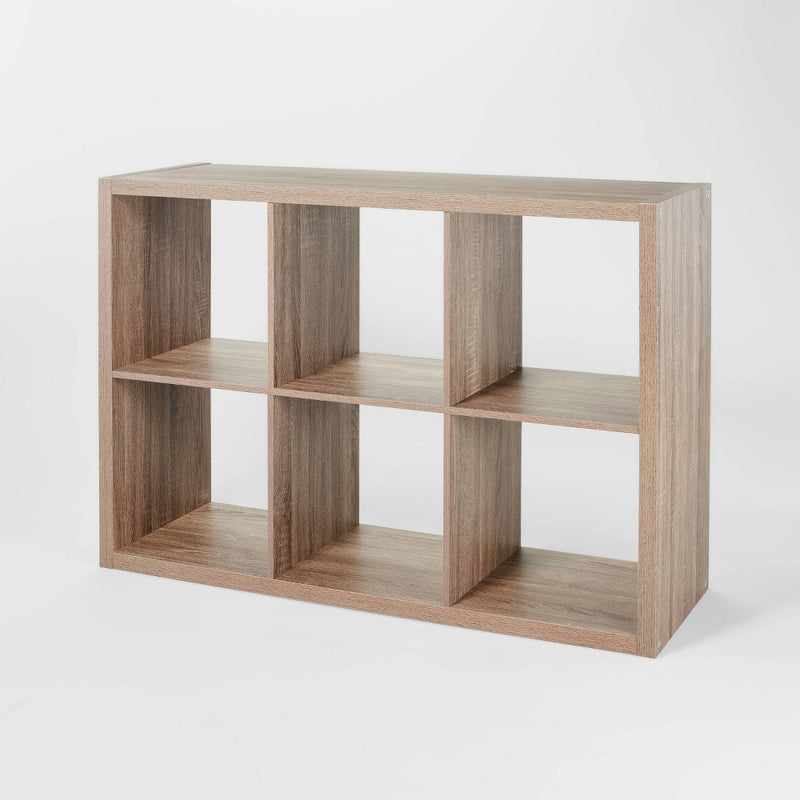 6 Cube Organizer Weathered Brown - Brightroom: Cubby Storage Bookshelf with 6 Shelves, MDF & Particle Board (LOCAL PICKUP ONLY)