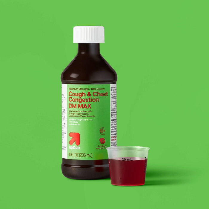 Cough + Chest Congestion DM Max Flu Treatment Raspberry Menthol - 8 fl oz - up&up