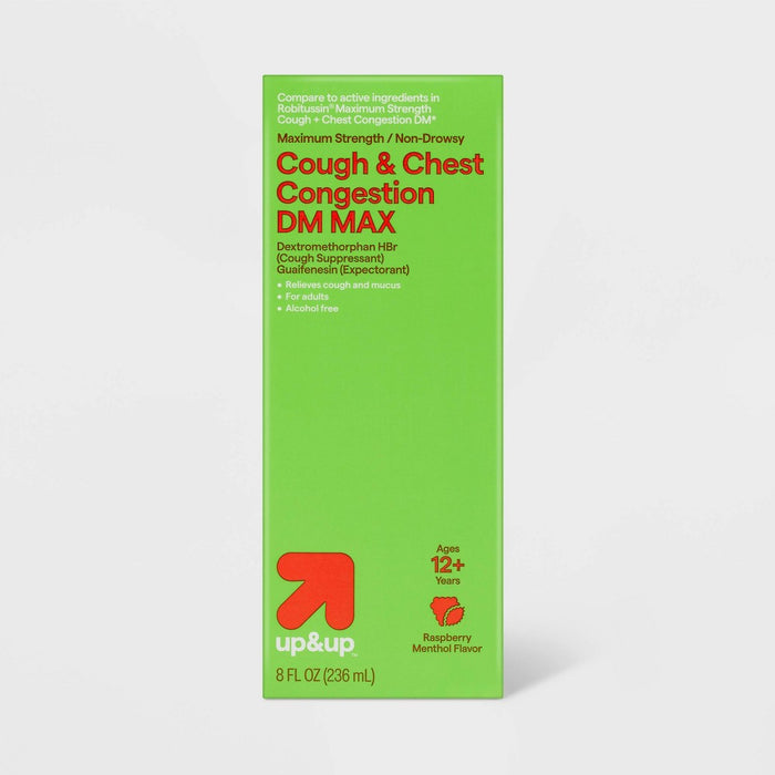 Cough + Chest Congestion DM Max Flu Treatment Raspberry Menthol - 8 fl oz - up&up