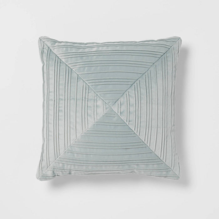 18"x18" Luxe Square Velvet Pleated Decorative Pillow Light Teal - Threshold: Indoor Geometric Design, Polyester Velour
