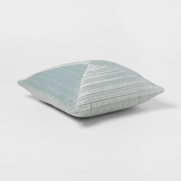 18"x18" Luxe Square Velvet Pleated Decorative Pillow Light Teal - Threshold: Indoor Geometric Design, Polyester Velour