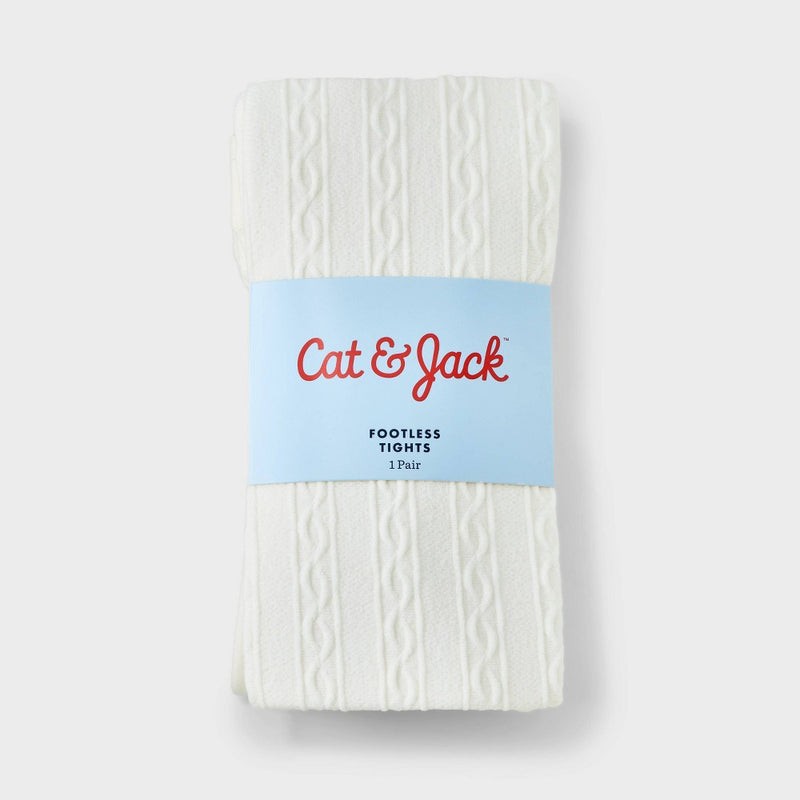 Girls' Fleece Footless Tights - Cat & Jack Cream S