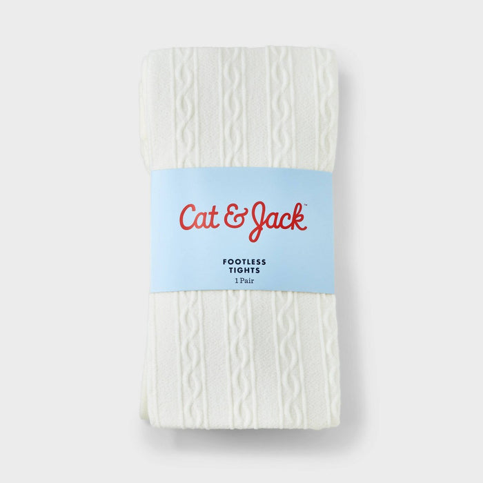 Girls' Fleece Footless Tights - Cat & Jack Cream S