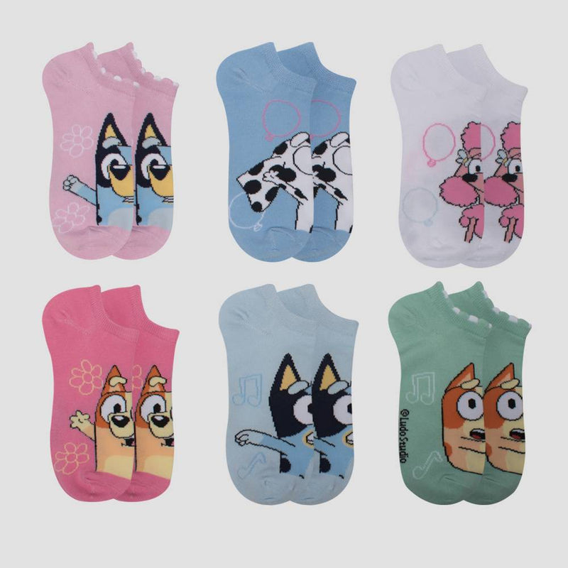 Girls' Bluey 6pk No Show Socks - Blue XS/S