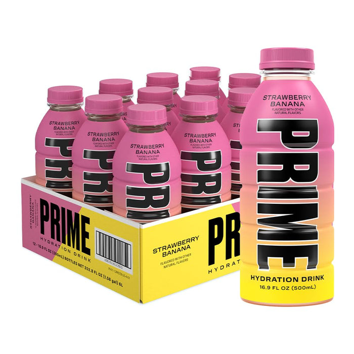 PRIME Hydration STRAWBERRY BANANA | Sports Drinks | Electrolyte Enhanced For Ultimate Hydration | 250Mg Bcaas | B Vitamins | Antioxidants | 1G Of Sugar | 16.9 Fluid Ounce | 12 Pack