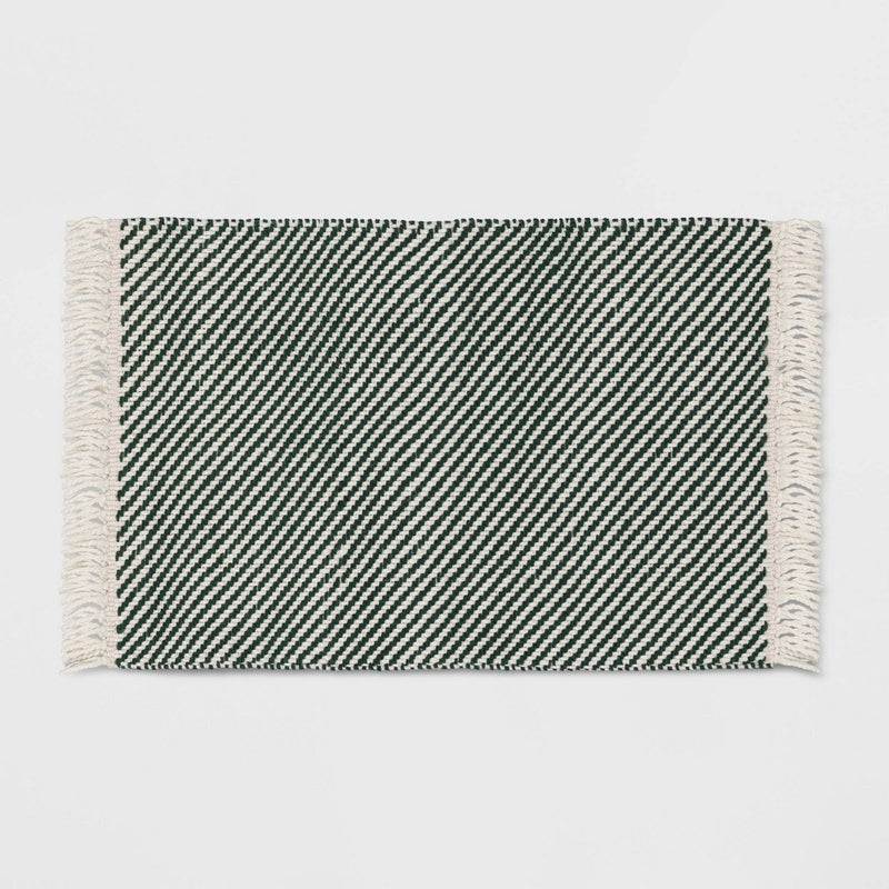 1'8"x2'10" Rectangle Green Striped Rug - Threshold: Indoor Handmade Woven Accent, OEKO-TEX Certified