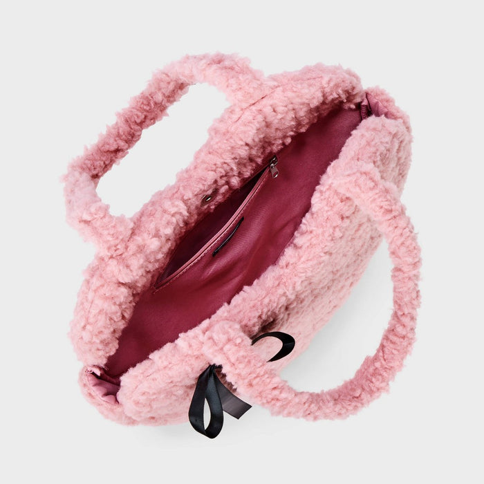 Girls' Faux Shearling with Bow Oversized Heart Tote Bag - art class Pink