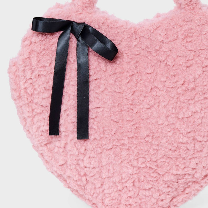 Girls' Faux Shearling with Bow Oversized Heart Tote Bag - art class Pink