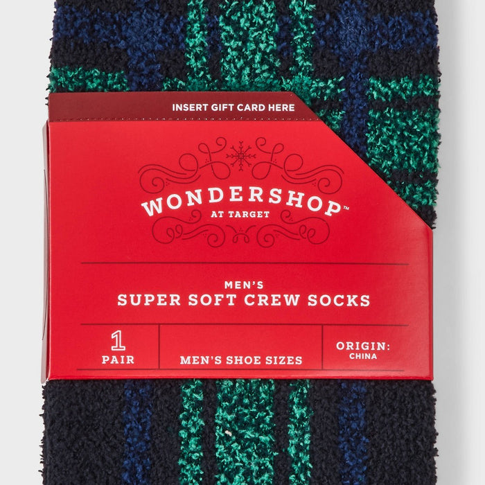 Men's Tartan Plaid Cozy Crew Socks with Gift Card Holder - Wondershop Green/Black 6-12